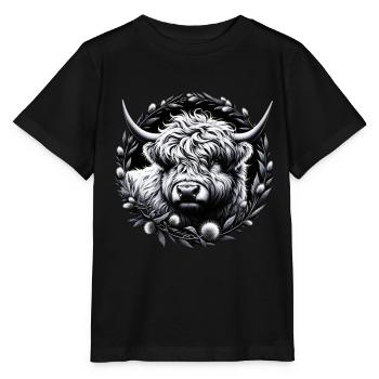 Monochrome Highland Cattle - T-shirt bio MINI CREATOR Stanley/Stella Enfant - noir - Devant - Mikhail (115cm)