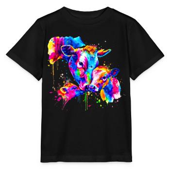 Kuh mit 3 Kälbern - Stanley/Stella Kinder T-Shirt MINI CREATOR  - Schwarz - Vorne - Mikhail (115cm)