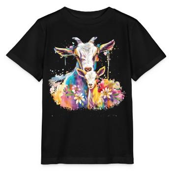 Ziege mit ihrem Kalb - Stanley/Stella Kinder T-Shirt MINI CREATOR  - Schwarz - Vorne - Mikhail (115cm)