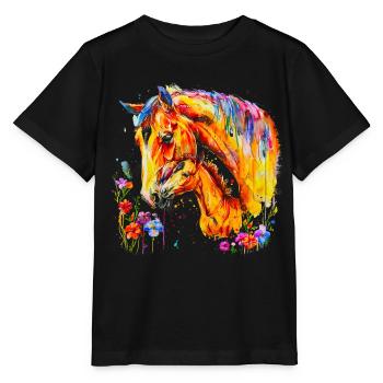 Cheval avec son poulain - T-shirt bio MINI CREATOR Stanley/Stella Enfant - noir - Devant - Mikhail (115cm)