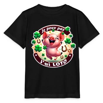 Je peux pas j'ai loto, cochon - T-shirt bio MINI CREATOR Stanley/Stella Enfant - noir - Devant - Mikhail (115cm)