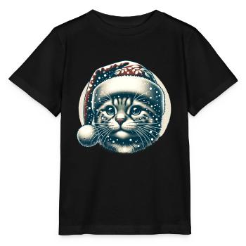 Chat de Noël Vintage Chute de neige - T-shirt bio MINI CREATOR Stanley/Stella Enfant - noir - Devant - Mikhail (115cm)
