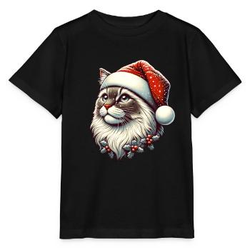 Snowfall Cat Christmas Christmas Hat - Stanley/Stella MINI CREATOR Kids’ T-Shirt - black - Front - Mikhail (115cm)