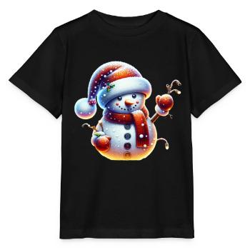 Schneemann Lustig Lichterkette Schneebälle - Stanley/Stella Kinder T-Shirt MINI CREATOR  - Schwarz - Vorne - Mikhail (115cm)