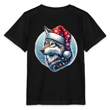 Weihnachts Wolf Weihnachtsmütze Schneebälle - Stanley/Stella Kinder T-Shirt MINI CREATOR  - Schwarz - Vorne - Mikhail (115cm)