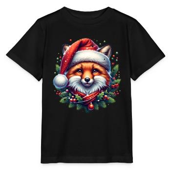 Weihnachts Fuchs Weihnachtsmütze Schneebälle - Stanley/Stella Kinder T-Shirt MINI CREATOR  - Schwarz - Vorne - Mikhail (115cm)