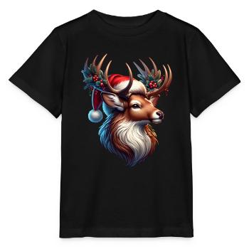 Hirschgeweih Weihnachtsmütze - Stanley/Stella Kinder T-Shirt MINI CREATOR  - Schwarz - Vorne - Mikhail (115cm)