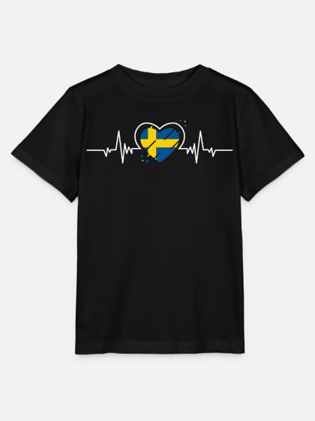 Sverige Hjärta Hjärtslag Flagga Present - T-shirt MINI CREATOR barn från Stanley/Stella - svart