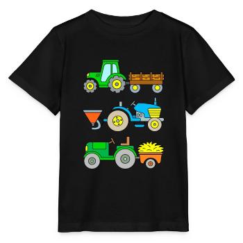 Tractors: timber transport, drill, hay transport - Stanley/Stella MINI CREATOR Kids’ T-Shirt - black - Front - Mikhail (115cm)
