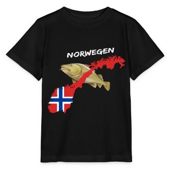 norway cod card cod hunter gift - Stanley/Stella MINI CREATOR Kids’ T-Shirt - black - Front - Mikhail (115cm)