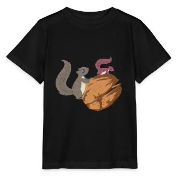 Eichhörnchen und Nuss Haselnuss Baumnuss Eichel - Stanley/Stella Kinder T-Shirt MINI CREATOR  - Schwarz - Vorne - Mikhail (115cm)