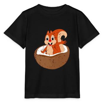 Eichhörnchen und Nuss Haselnuss Baumnuss Eichel - Stanley/Stella Kinder T-Shirt MINI CREATOR  - Schwarz - Vorne - Mikhail (115cm)