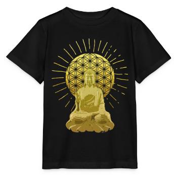 Buddha mit Blume des Lebens Geschenk - Stanley/Stella Kinder T-Shirt MINI CREATOR  - Schwarz - Vorne - Mikhail (115cm)