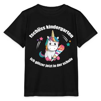 Tschüss Kindergarten Einhorn mit Schultüte - Stanley/Stella Kinder T-Shirt MINI CREATOR  - Schwarz - Vorne - Mikhail (115cm)