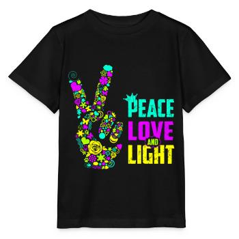 Peace Love Light Hand Signal Peace Symbol Neon - Stanley/Stella MINI CREATOR Kids’ T-Shirt - black - Front - Mikhail (115cm)