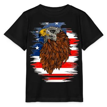 Adler mit USA Fahne Freiheit und Unabhängigkeit - Stanley/Stella Kinder T-Shirt MINI CREATOR  - Schwarz - Vorne - Mikhail (115cm)