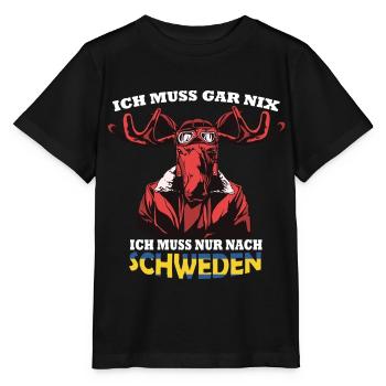 Schweden Urlaubs Shirt mit Schwedischen Elch Fahne - Stanley/Stella Kinder T-Shirt MINI CREATOR  - Schwarz - Vorne - Mikhail (115cm)