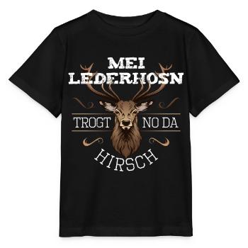 Mei Lederhosn trogt no da Hirsch Wiesn - Stanley/Stella Kinder T-Shirt MINI CREATOR  - Schwarz - Vorne - Mikhail (115cm)