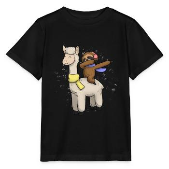 Lama sloth Christmas present - Stanley/Stella MINI CREATOR Kids’ T-Shirt - black - Front - Mikhail (115cm)