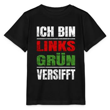 Ich bin Links Grün Versifft für Menschenrechte - Stanley/Stella Kinder T-Shirt MINI CREATOR  - Schwarz - Vorne - Mikhail (115cm)