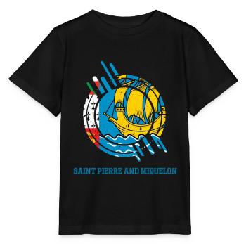 Saint Pierre und Miquelon Runder Schild Landesfarb - Stanley/Stella Kinder T-Shirt MINI CREATOR  - Schwarz - Vorne - Mikhail (115cm)