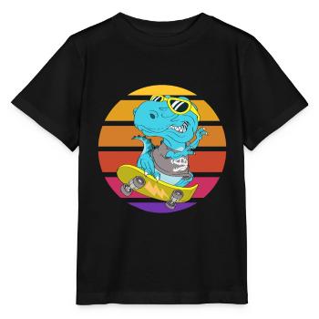 Skater Dinosaurier TRex - Stanley/Stella Kinder T-Shirt MINI CREATOR  - Schwarz - Vorne - Mikhail (115cm)