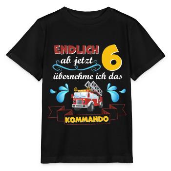 Kinderkleidung, Feuerwehr zum 6 Geburtstag 6 Jahre - Stanley/Stella Kinder T-Shirt MINI CREATOR  - Schwarz - Vorne - Mikhail (115cm)