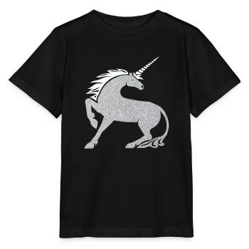 Silber Pferd Glitzer - Stanley/Stella Kinder T-Shirt MINI CREATOR  - Schwarz - Vorne - Mikhail (115cm)