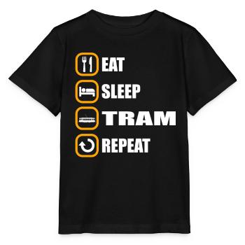 Tram Eat Sleep Repeat - Stanley/Stella MINI CREATOR Kids’ T-Shirt - black - Front - Mikhail (115cm)