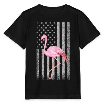 Funny Pink Flamingo Independence Day USA Américain - T-shirt bio MINI CREATOR Stanley/Stella Enfant - noir - Devant - Mikhail (115cm)