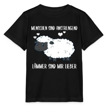 Menschen Sind Anstrengend Lämmer Spruch Lamm Schaf - Stanley/Stella Kinder T-Shirt MINI CREATOR  - Schwarz - Vorne - Mikhail (115cm)