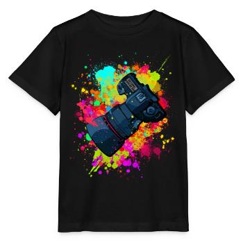 great camera with lens in splashes of color gift - Stanley/Stella MINI CREATOR Kids’ T-Shirt - black - Front - Mikhail (115cm)