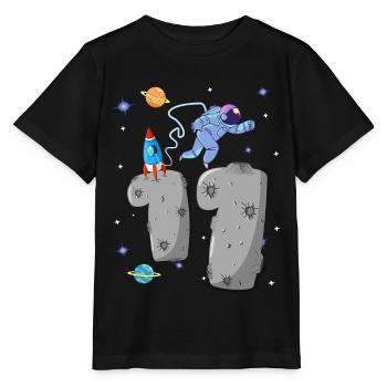 Astronaut mit Rakete auf Asteroid 11. Geburtstag - Stanley/Stella Kinder T-Shirt MINI CREATOR  - Schwarz - Vorne - Mikhail (115cm)