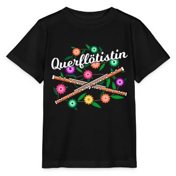 Querflötistin Querflöte Blumen Querflötenspielerin - Stanley/Stella Kinder T-Shirt MINI CREATOR  - Schwarz - Vorne - Mikhail (115cm)