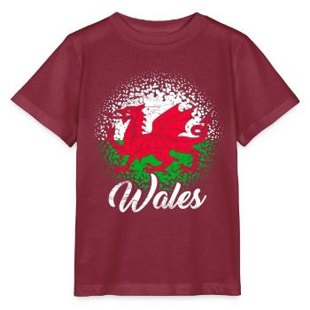 Wales Flagge St Davids Day Cymraeg Waliser Wappen - Stanley/Stella Kinder T-Shirt MINI CREATOR  - Burgunderrot - Vorne - Kain (125cm)