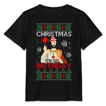 Ugly Christmas Sweater Birthday - Stanley/Stella MINI CREATOR Kids’ T-Shirt - black - Front - Mikhail (115cm)