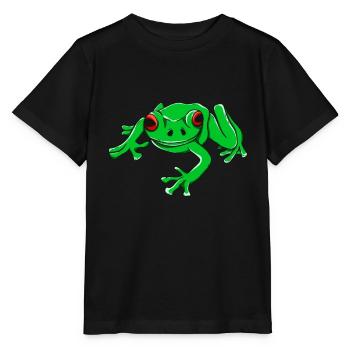 Baumfrosch grün Illustration Amphibie - Stanley/Stella Kinder T-Shirt MINI CREATOR  - Schwarz - Vorne - Mikhail (115cm)