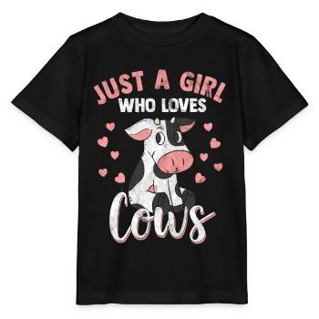 Koe meisje liefde moo rundvlees melk boer boerderijdier - Stanley/Stella Kinder-T-shirt MINI CREATOR  - zwart - Voor - Mikhail (115cm)