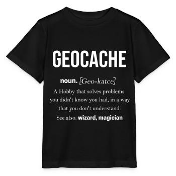 Geocache GPS Outdoor Lost place gift - Stanley/Stella MINI CREATOR Kids’ T-Shirt - black - Front - Mikhail (115cm)