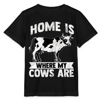 Koe moo rundvlees melk boer boerderij dieren weiland - Stanley/Stella Kinder-T-shirt MINI CREATOR  - zwart - Voor - Mikhail (115cm)
