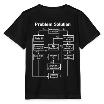 Problem-Solution Prozess-Diagramm Büro Job Witz - Stanley/Stella Kinder T-Shirt MINI CREATOR  - Schwarz - Vorne - Mikhail (115cm)