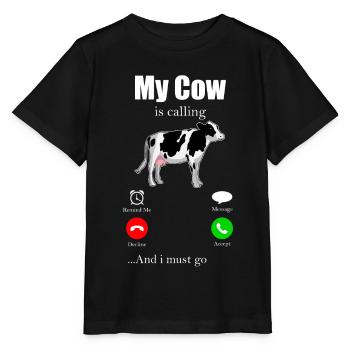 Koe moo rundvlees melk boer boerderij dieren weiland - Stanley/Stella Kinder-T-shirt MINI CREATOR  - zwart - Voor - Mikhail (115cm)
