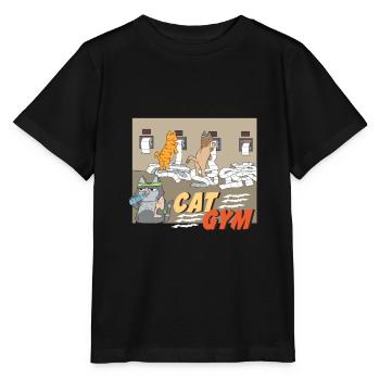 Funny sporty cats do hard training - Stanley/Stella MINI CREATOR Kids’ T-Shirt - black - Front - Mikhail (115cm)