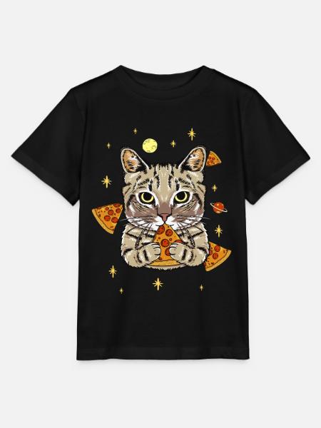 Lustige Pizza Katze im Weltall Fun - Stanley/Stella Kinder T-Shirt MINI CREATOR - Schwarz