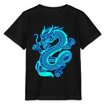Elektrischer, blauer orientalischer Drache - Stanley/Stella Kinder T-Shirt MINI CREATOR  - Schwarz - Vorne - Mikhail (115cm)