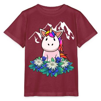 Einhorn Enzian Edelweiß Alpen Schweiz Österreich - Stanley/Stella Kinder T-Shirt MINI CREATOR  - Burgunderrot - Vorne - Kain (125cm)
