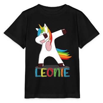 Leonie Name Vorname Namenstag Unicorn Einhorn - Stanley/Stella Kinder T-Shirt MINI CREATOR  - Schwarz - Vorne - Mikhail (115cm)