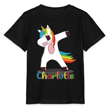 Charlotte Name Vorname Namenstag Einhorn Geschenk - Stanley/Stella Kinder T-Shirt MINI CREATOR  - Schwarz - Vorne - Mikhail (115cm)