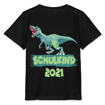 Schulkind 2021 Dinosaurier Rex - Stanley/Stella Kinder T-Shirt MINI CREATOR  - Schwarz - Vorne - Mikhail (115cm)