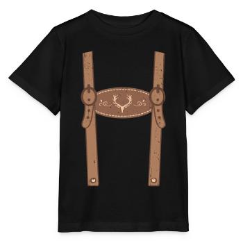 Lederhose Attrappe Fake Tracht Ersatz - Stanley/Stella Kinder T-Shirt MINI CREATOR  - Schwarz - Vorne - Mikhail (115cm)